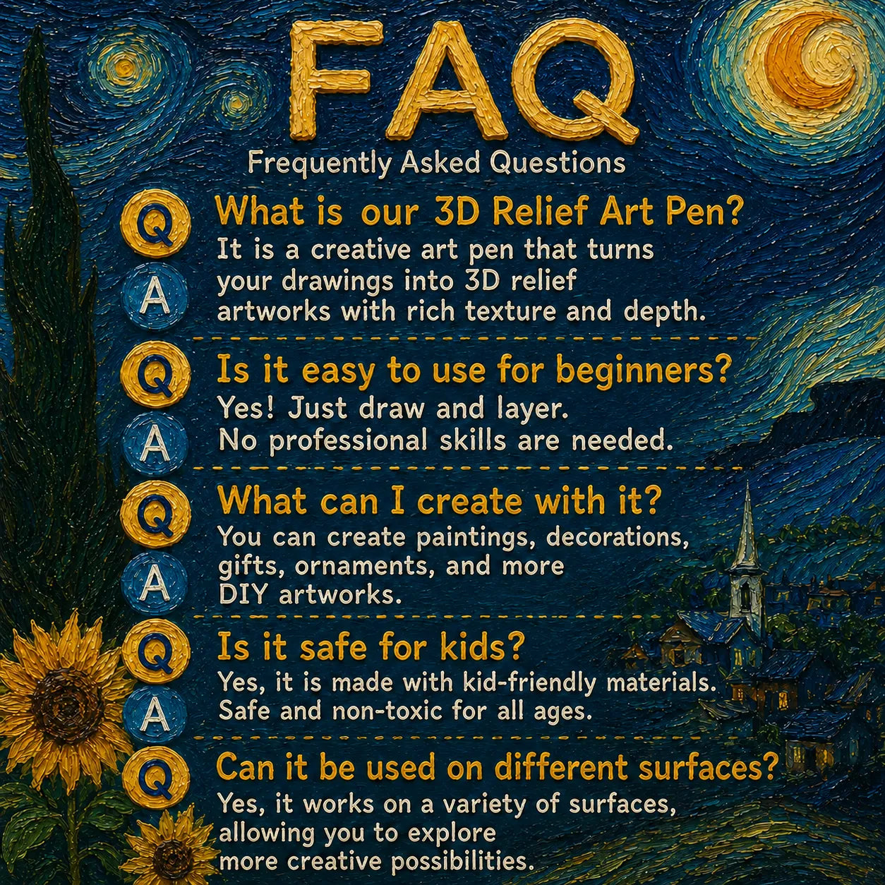 Frequently asked questions about using the 3D Relief Art Pen and possible creative projects.