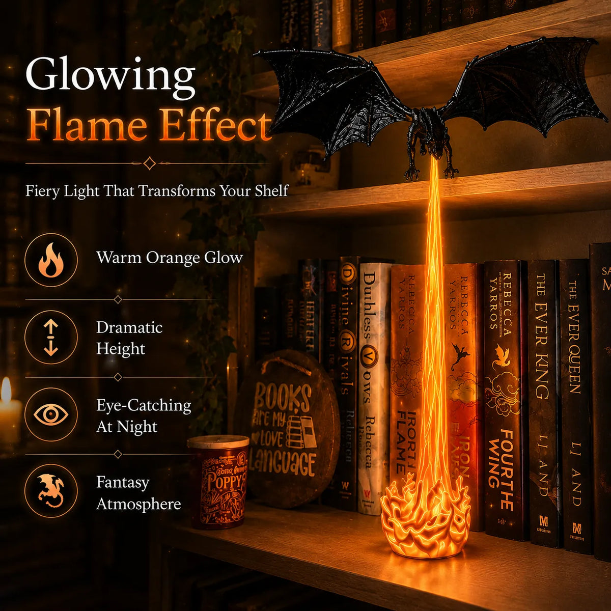 🔥 Dragon Flame Bookshelf Light