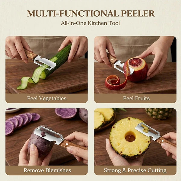 Peeler used on cucumber, fruit and other fresh vegetables