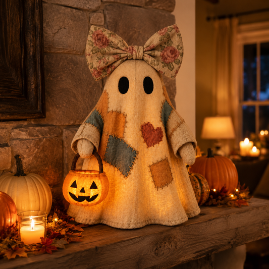 🔥 40% OFF TODAY - 👻🎃 Vintage Patchwork Ghost Decor (✨ LED Pumpkin Lantern)