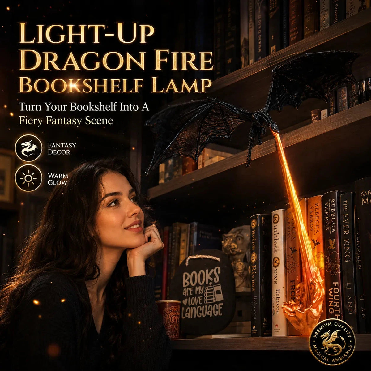 🔥 Dragon Flame Bookshelf Light