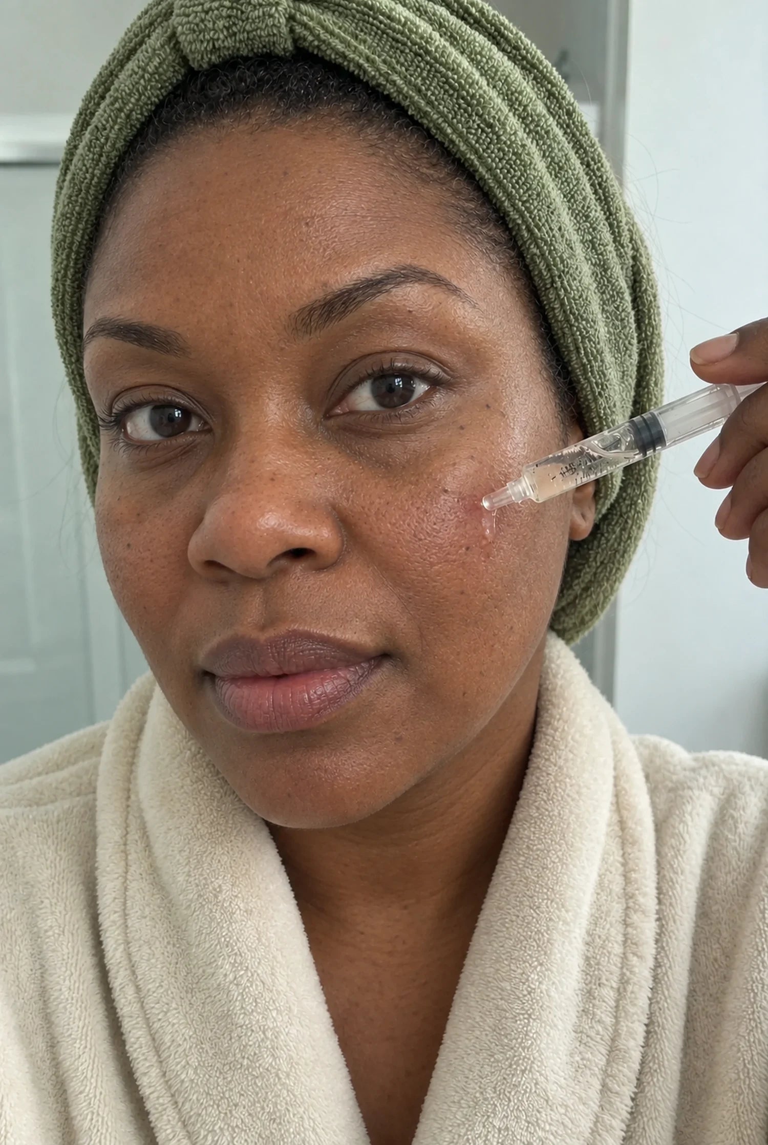 Woman applying LUMIELIA silk lifting peptide ampoule