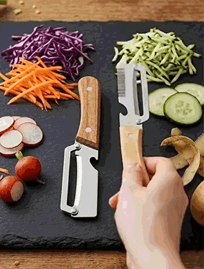 The peeler and julienne slicer with freshly prepared vegetables