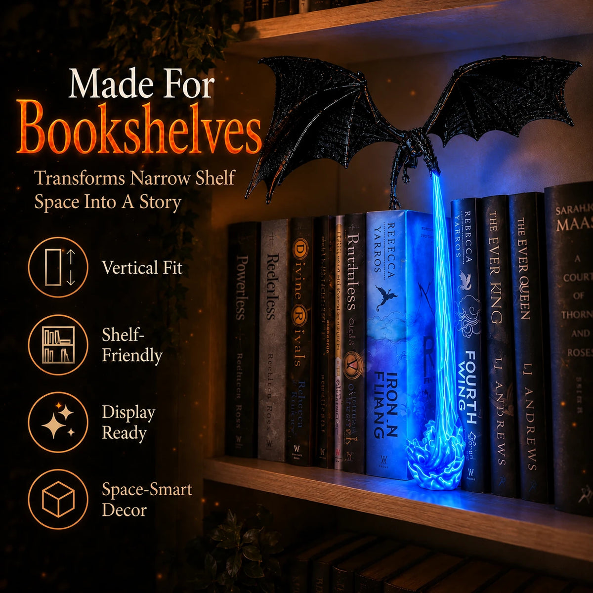 🔥 Dragon Flame Bookshelf Light