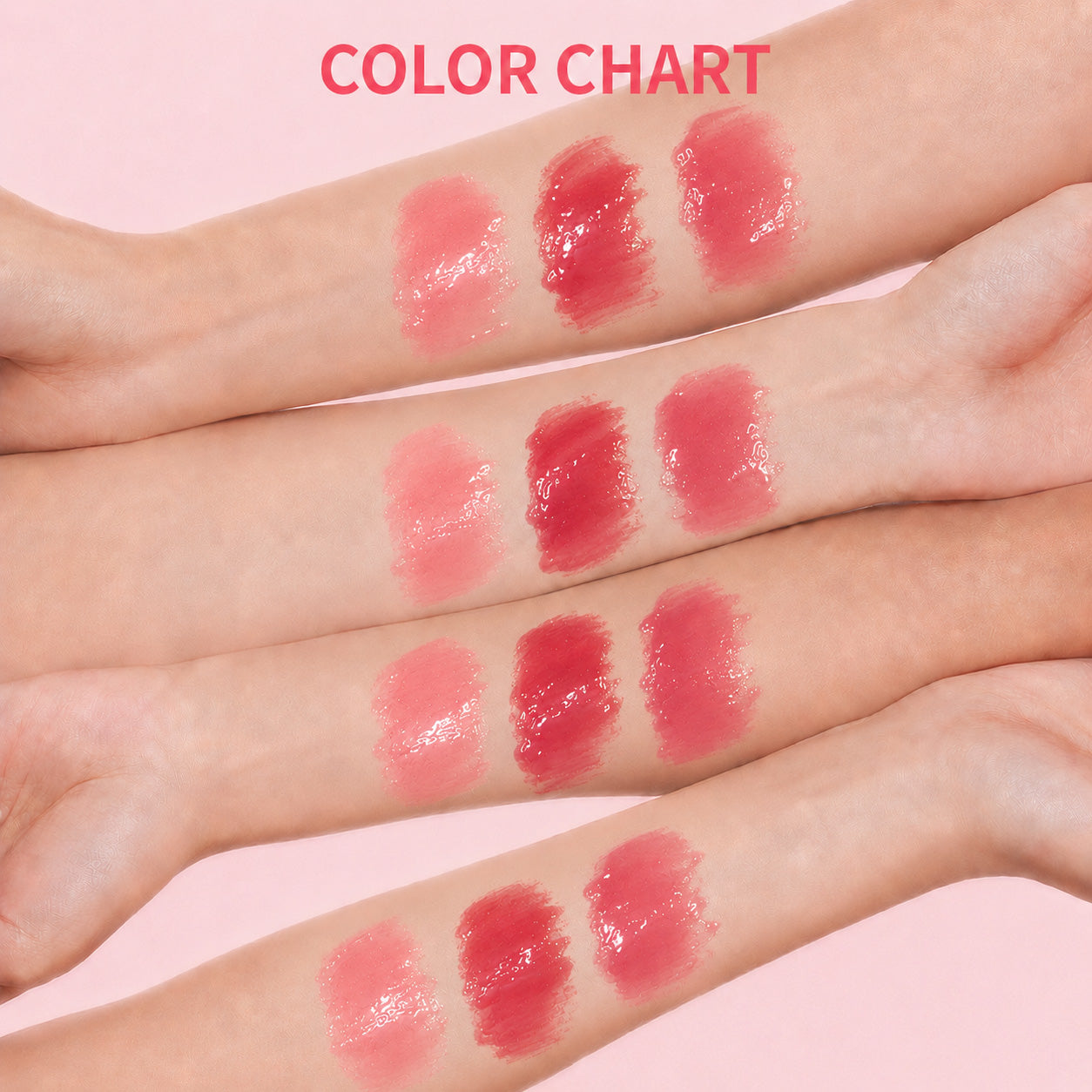Lip oil color chart on different skin tones