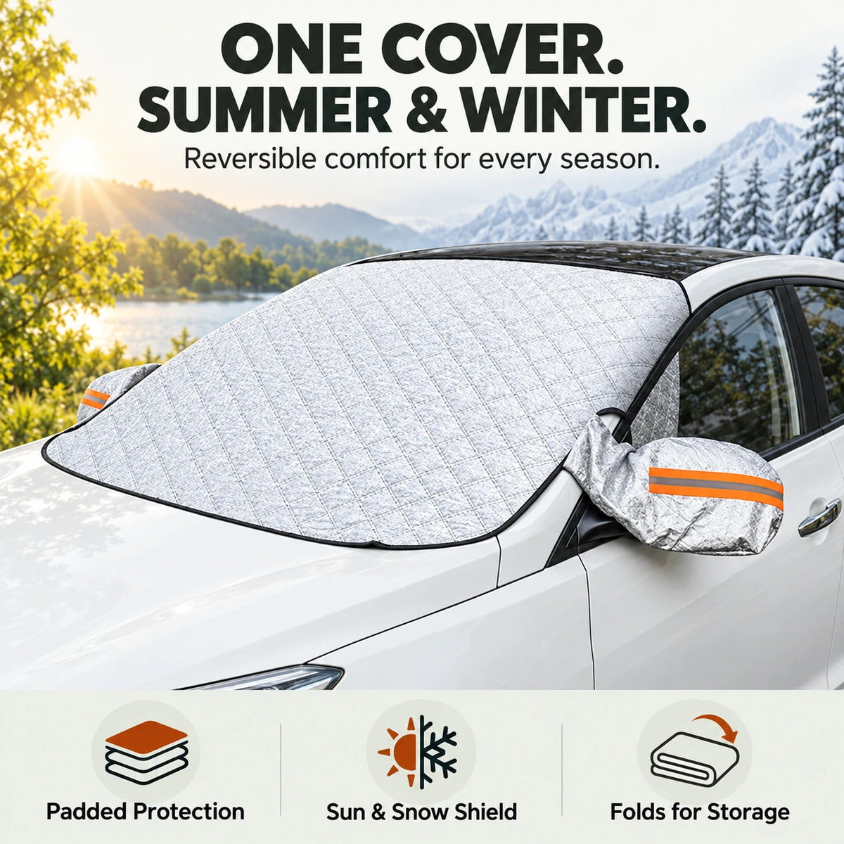 ❄️ Less Scraping, Easier Mornings! 🛡️ Magnetic Windshield Snow & Frost Cover