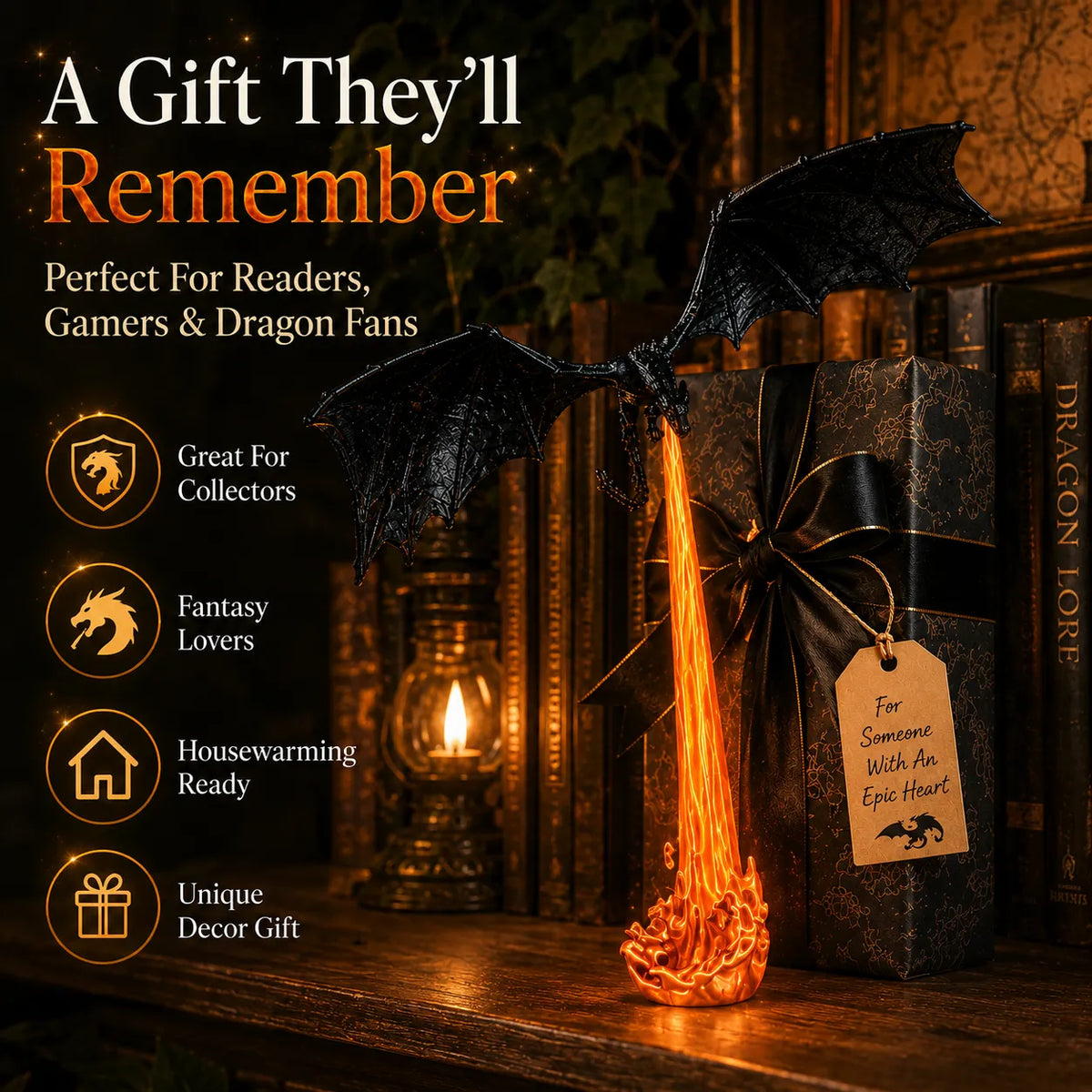 🔥 Dragon Flame Bookshelf Light