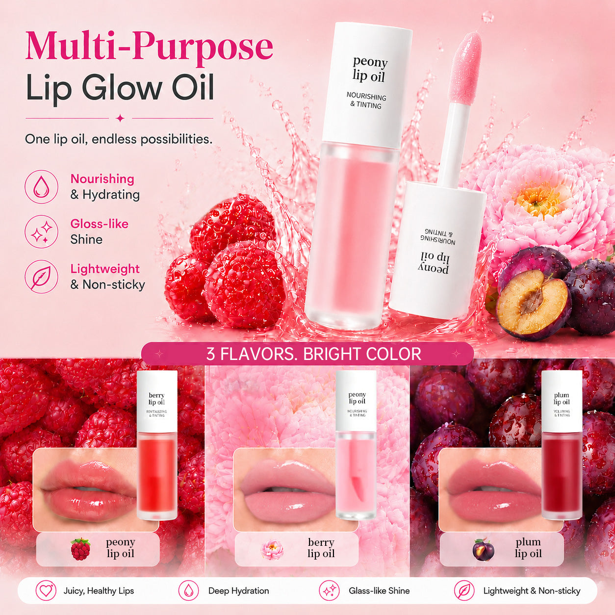 Multi-purpose lip glow oil