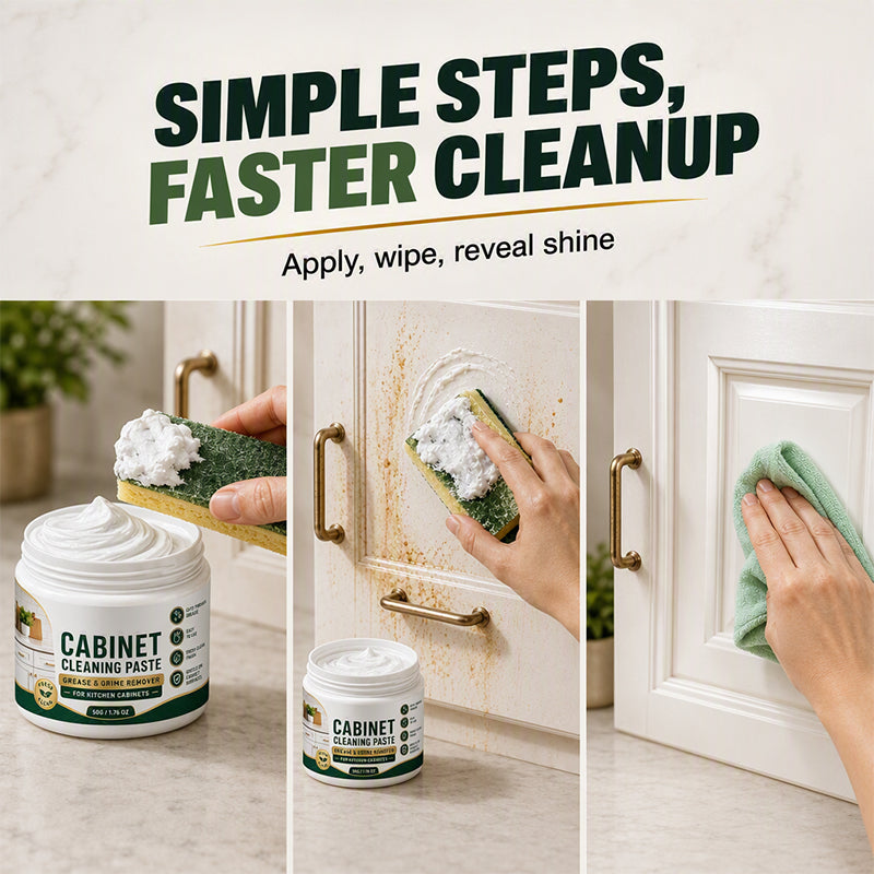 Three steps to apply, wipe and reveal a clean kitchen surface