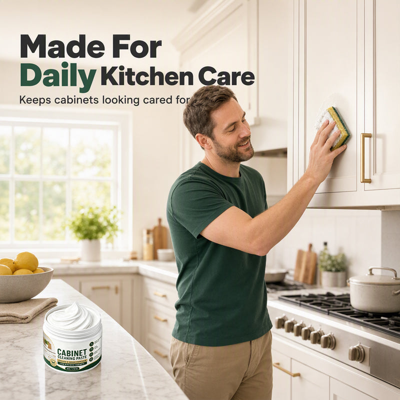 Everyday kitchen cabinet care with cleaning paste